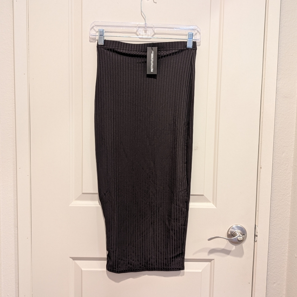 PLT Ribbed High Waist Dark Chocolate Midi Skirt Size 6